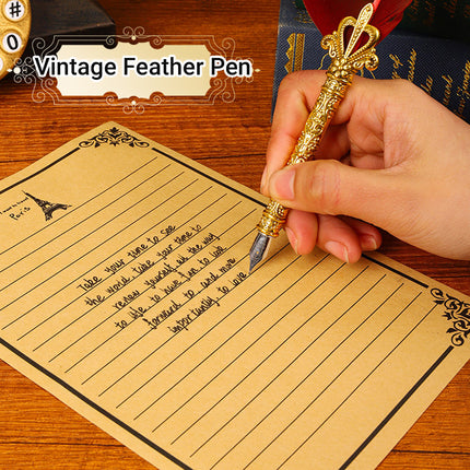 Vintage Calligraphy Quill Pen Set with Ink Wax Seal and Letter Opener  Description