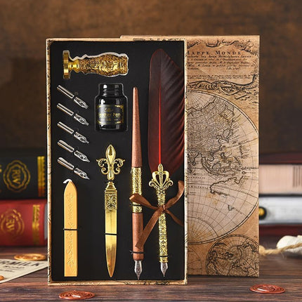 Vintage Calligraphy Quill Pen Set with Ink Wax Seal and Letter Opener  Description