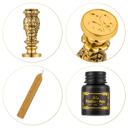 Vintage Calligraphy Quill Pen Set with Ink Wax Seal and Letter Opener  Description