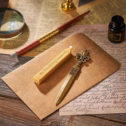 Vintage Calligraphy Quill Pen Set with Ink Wax Seal and Letter Opener  Description