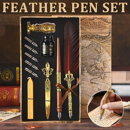 Vintage Calligraphy Quill Pen Set with Ink Wax Seal and Letter Opener  Description
