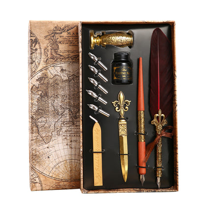 Vintage Calligraphy Quill Pen Set with Ink Wax Seal and Letter Opener  Description