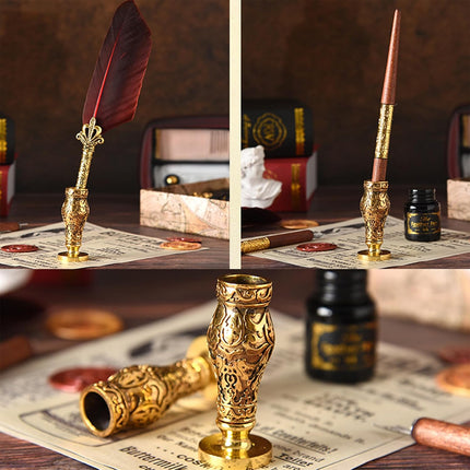 Vintage Calligraphy Quill Pen Set with Ink Wax Seal and Letter Opener  Description