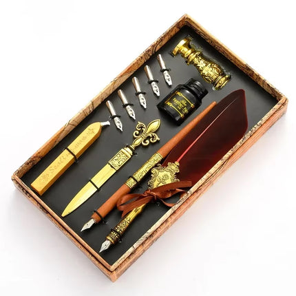 Vintage Calligraphy Quill Pen Set with Ink Wax Seal and Letter Opener  Description