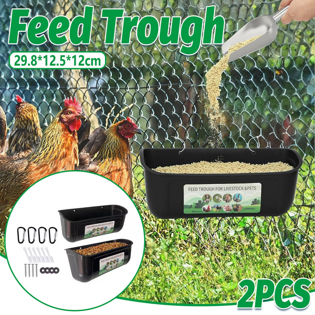 Chicken Feeder Troughs 2PCS Large Capacity Hanging Fence Food Troughs Poultry