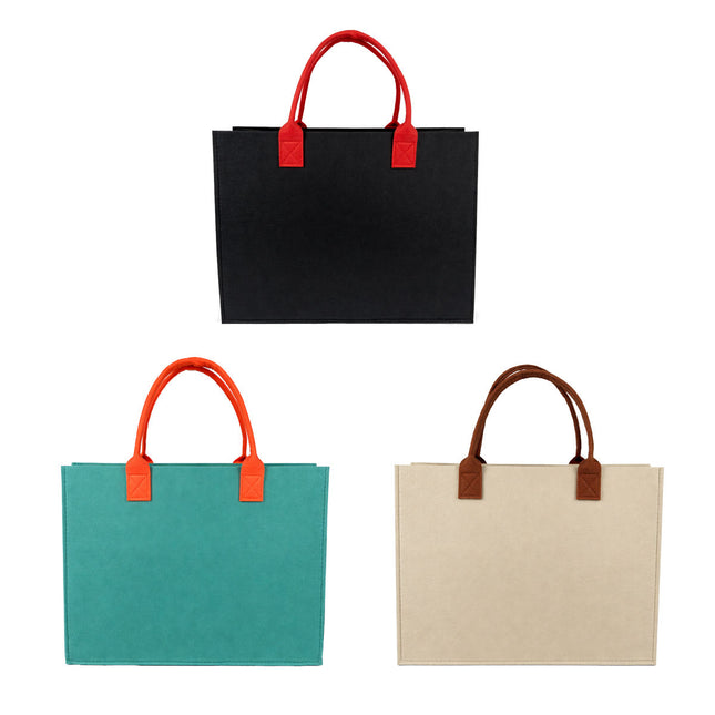 Felt Tote Bags 5 Pack Contrast Handles Three Colours
