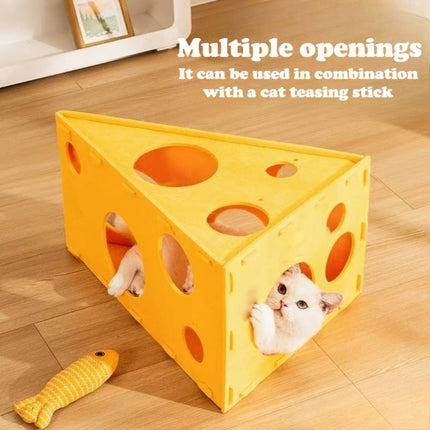 Felt Cheese Wedge Cat Bed Hideaway with Play Holes