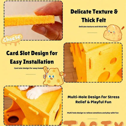 Felt Cheese Wedge Cat Bed Hideaway with Play Holes