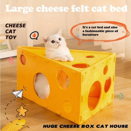 Felt Cheese Wedge Cat Bed Hideaway with Play Holes