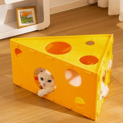 Felt Cheese Wedge Cat Bed Hideaway with Play Holes