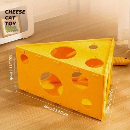 Felt Cheese Wedge Cat Bed Hideaway with Play Holes
