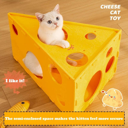 Felt Cheese Wedge Cat Bed Hideaway with Play Holes
