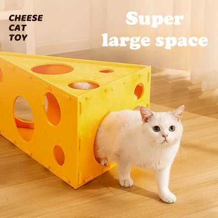 Felt Cheese Wedge Cat Bed Hideaway with Play Holes