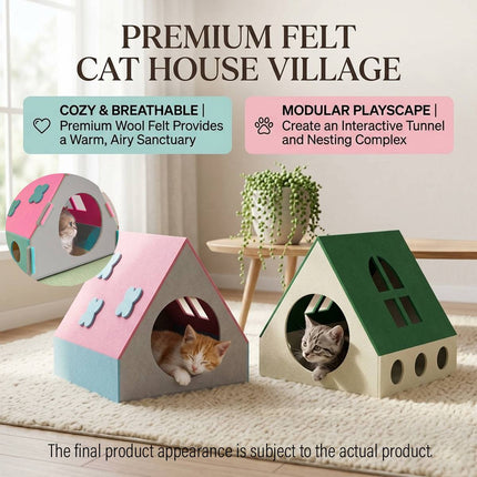 Felt Cat House Villa Indoor Semi Enclosed Kitten Bed Cottage Pink or Green