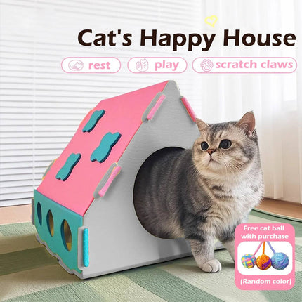 Felt Cat House Villa Indoor Semi Enclosed Kitten Bed Cottage Pink or Green