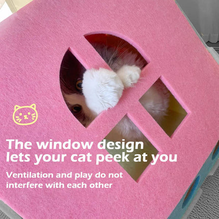 Felt Cat House Villa Indoor Semi Enclosed Kitten Bed Cottage Pink or Green