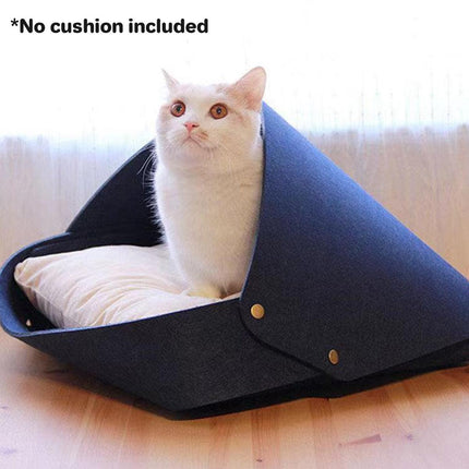Semi-Enclosed Felt Cat Bed Foldable Removable Cozy Sleeping House for Cats