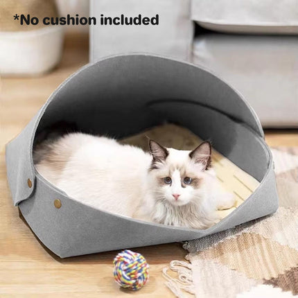 Semi-Enclosed Felt Cat Bed Foldable Removable Cozy Sleeping House for Cats