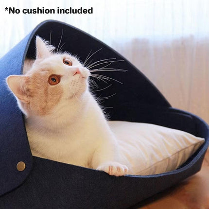 Semi-Enclosed Felt Cat Bed Foldable Removable Cozy Sleeping House for Cats