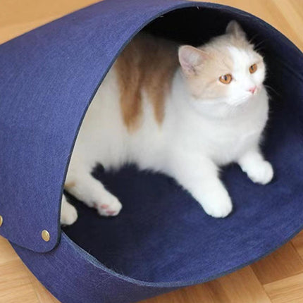 Semi-Enclosed Felt Cat Bed Foldable Removable Cozy Sleeping House for Cats