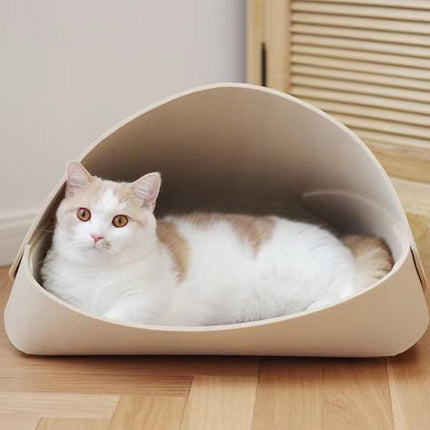 Semi-Enclosed Felt Cat Bed Foldable Removable Cozy Sleeping House for Cats
