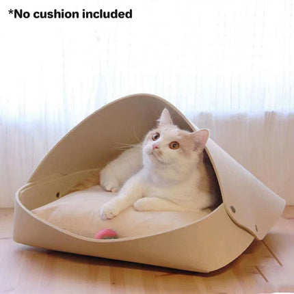 Semi-Enclosed Felt Cat Bed Foldable Removable Cozy Sleeping House for Cats