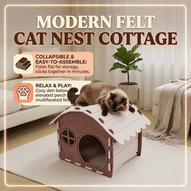 Felt Cat House Cottage Scratch Resistant Semi Enclosed Bed for All Seasons