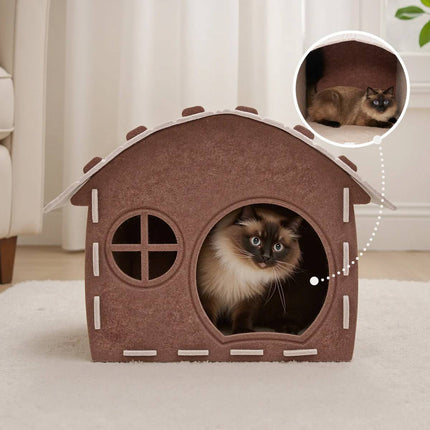 Felt Cat House Cottage Scratch Resistant Semi Enclosed Bed for All Seasons