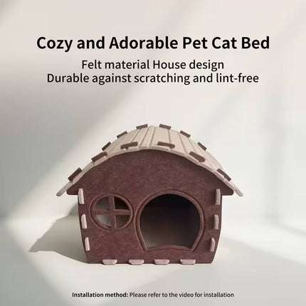 Felt Cat House Cottage Scratch Resistant Semi Enclosed Bed for All Seasons