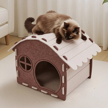 Felt Cat House Cottage Scratch Resistant Semi Enclosed Bed for All Seasons