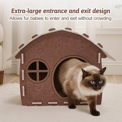 Felt Cat House Cottage Scratch Resistant Semi Enclosed Bed for All Seasons