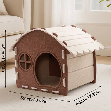 Felt Cat House Cottage Scratch Resistant Semi Enclosed Bed for All Seasons