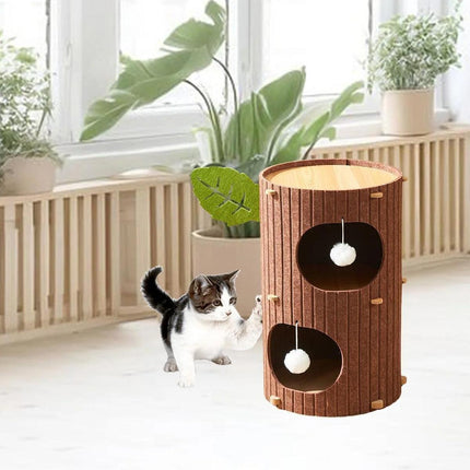Cat House Nest Double Felt Bucket Tree Hole Enclosed Pet Bed Warm Sleeping Cave
