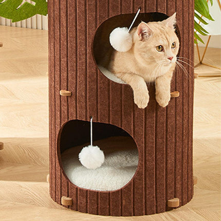 Cat House Nest Double Felt Bucket Tree Hole Enclosed Pet Bed Warm Sleeping Cave