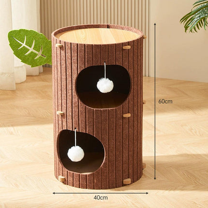 Cat House Nest Double Felt Bucket Tree Hole Enclosed Pet Bed Warm Sleeping Cave