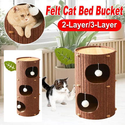 Cat House Nest Double Felt Bucket Tree Hole Enclosed Pet Bed Warm Sleeping Cave