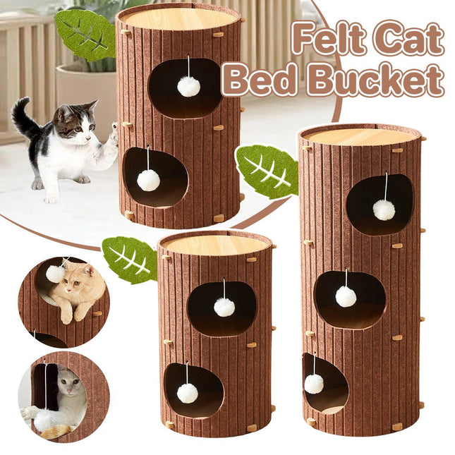Cat House Nest Double Felt Bucket Tree Hole Enclosed Pet Bed Warm Sleeping Cave