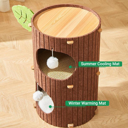 Cat House Nest Double Felt Bucket Tree Hole Enclosed Pet Bed Warm Sleeping Cave