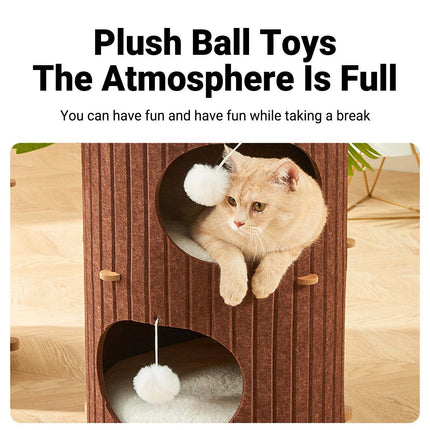Cat House Nest Double Felt Bucket Tree Hole Enclosed Pet Bed Warm Sleeping Cave
