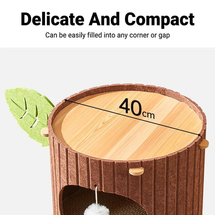 Cat House Nest Double Felt Bucket Tree Hole Enclosed Pet Bed Warm Sleeping Cave