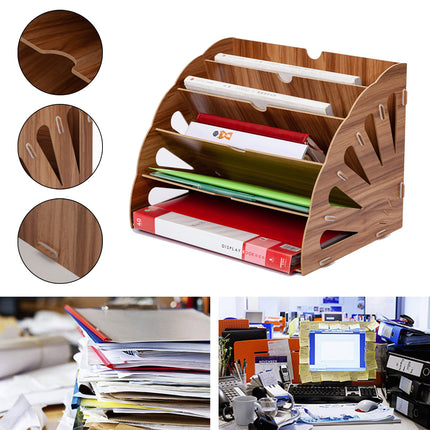 Multi Tier Fan-Shaped Wood Desktop Storage Box Document Storage Easy to Install