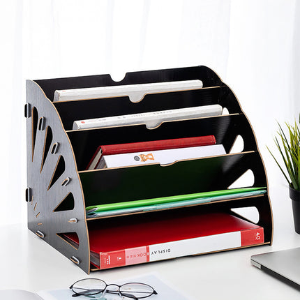 Multi Tier Fan-Shaped Wood Desktop Storage Box Document Storage Easy to Install