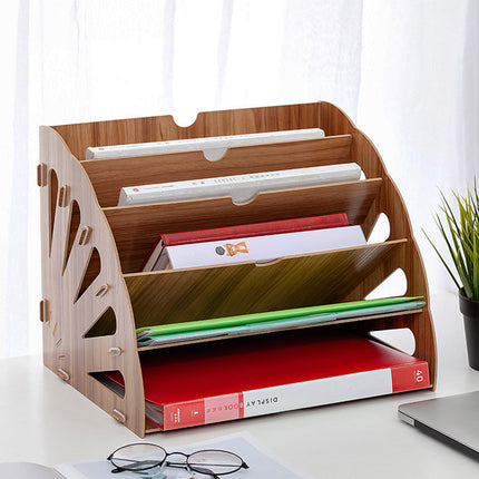 Multi Tier Fan-Shaped Wood Desktop Storage Box Document Storage Easy to Install