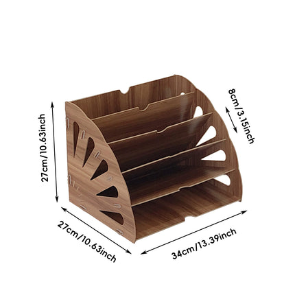 Multi Tier Fan-Shaped Wood Desktop Storage Box Document Storage Easy to Install