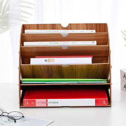 Multi Tier Fan-Shaped Wood Desktop Storage Box Document Storage Easy to Install