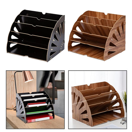 Multi Tier Fan-Shaped Wood Desktop Storage Box Document Storage Easy to Install