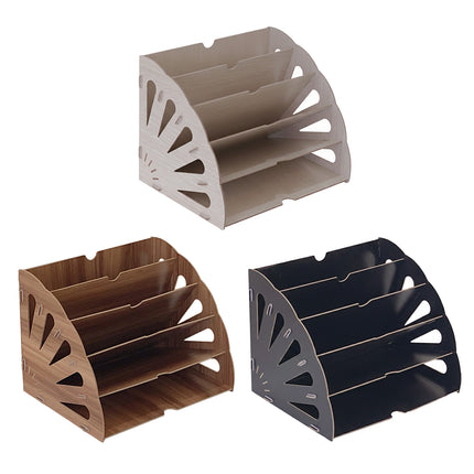 Multi Tier Fan-Shaped Wood Desktop Storage Box Document Storage Easy to Install
