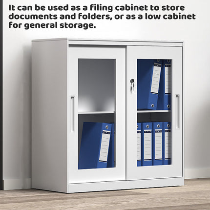Metal File Storage Cabinet Lockable Sliding Door Office Organizer With Glass
