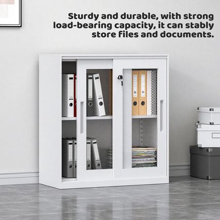 Metal File Storage Cabinet Lockable Sliding Door Office Organizer With Glass