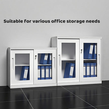 Metal File Storage Cabinet Lockable Sliding Door Office Organizer With Glass